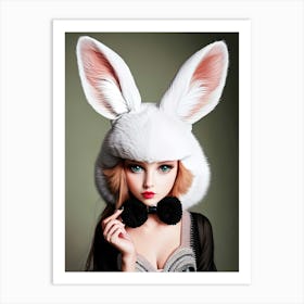 A Woman Wearing A Rabbit Hat And A Black Bow Tie Art Print