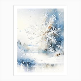Snowflakes Falling By A Lake, Snowflakes, Storybook Watercolours 2 Art Print