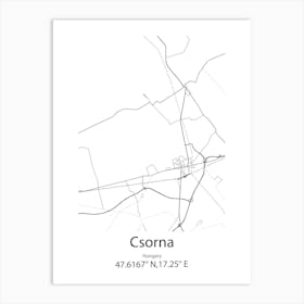 Csorna,Hungary Minimalist Map Art Print