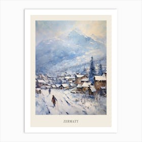 Vintage Winter Painting Poster Zermatt Switzerland 1 Art Print