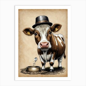 Cow In Hat 2 Art Print