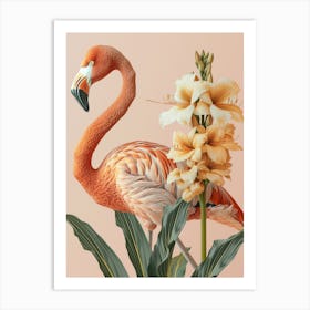 Andean Flamingo And Canna Lily Minimalist Illustration 2 Art Print