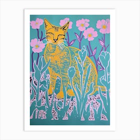 Cute Abyssinian Cat With Flowers Illustration 1 Art Print