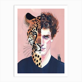 Man And A Leopard 1 Art Print