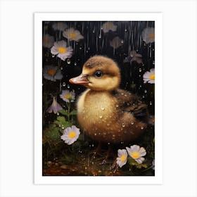 Duckling In The Rain Floral Painting 2 Art Print