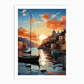 Sailboats at Sunset Art Print