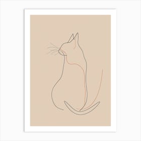 Cat Sitting - Boho, Line Art 1 Art Print