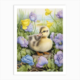 Floral Duckling Pencil Illustration 1 Art Print