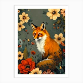 Fox In Flowers 1 Art Print