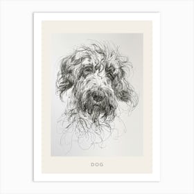 Long Hair Furry Dog Line Sketch 1 Poster Art Print