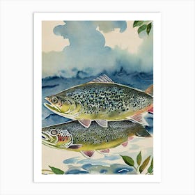 Sea Trout Vintage Graphic Watercolour Art Print