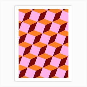 Cubes Pattern Pink and Orange Art Print