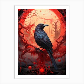 Crow Red Moon Art Print