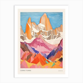 Cerro Torre Argentina And Chile Colourful Mountain Illustration Poster Art Print