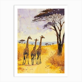 Herd Of Giraffe Cute Illustration  1 Art Print