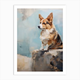 Corgi Dog, Painting In Light Teal And Brown 1 Art Print