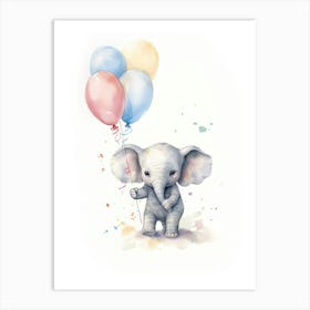 Elephant Painting With Balloons Watercolour 3  Art Print