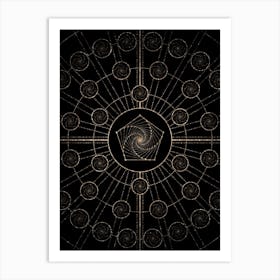 Geometric Glyph Radial Array in Glitter Gold on Black n.0319 Art Print