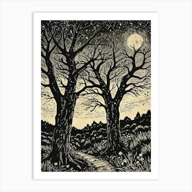 Two Trees At Night Art Print