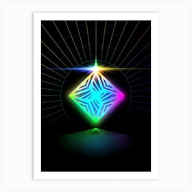 Neon Geometric Glyph in Candy Blue and Pink with Rainbow Sparkle on Black n.0109 Art Print