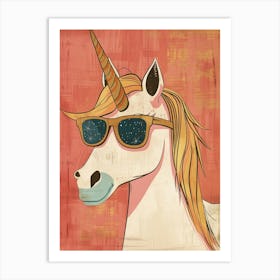 Storybook Style Unicorn With Sunglasses Muted Pastels 1 Art Print