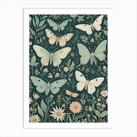 Moths And Daisies 1 Art Print