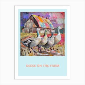 Geese On The Farm Patchwork Collage Poster 2 Art Print