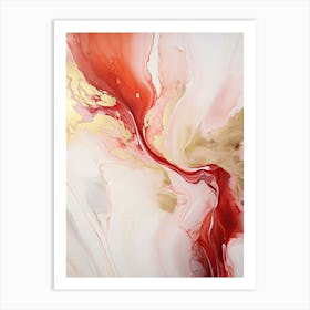 Red, White, Gold Flow Asbtract Painting 1 Art Print