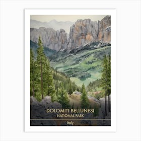 Dolomiti Bellunesi National Park Italy Watercolour 4 Art Print