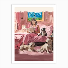 Girl and her dogs Art Print