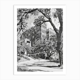 The University Of Texas At Austin Texas Black And White Drawing 2 Art Print