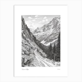 French Alps France Pencil Sketch 5 Watercolour Travel Poster Art Print