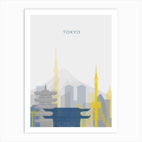 Yellow And Blue Tokyo Skyline Art Print