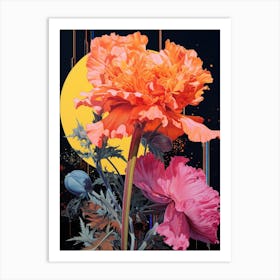Surreal Florals Carnation Dianthus 5 Flower Painting Art Print