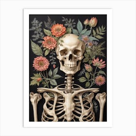 Botanical Skeleton Vintage Flowers Painting (15) Art Print