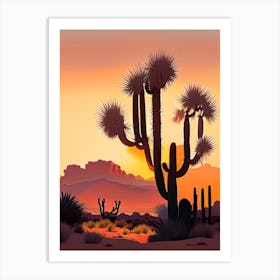Joshua Trees At Dawn In Desert Vintage Botanical Line Drawing  (2) Art Print