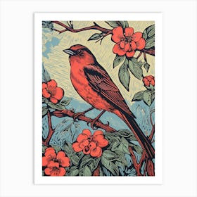 Vintage Bird Linocut Finch 1 Art Print