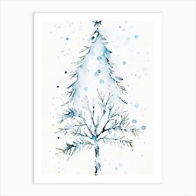 Snowfalkes By Christmas Tree, Snowflakes, Minimalist Watercolour 2 Art Print