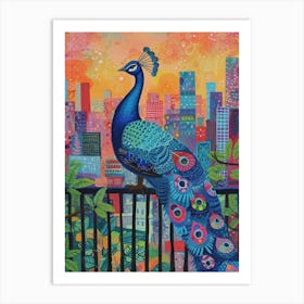 Peacock & The City Illustration 3 Art Print