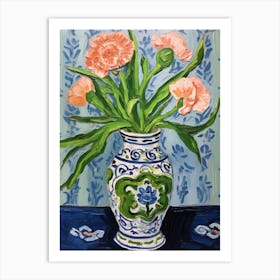 Flowers In A Vase Still Life Painting Carnation 2 Art Print