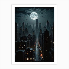 Full Moon In New York City Art Print