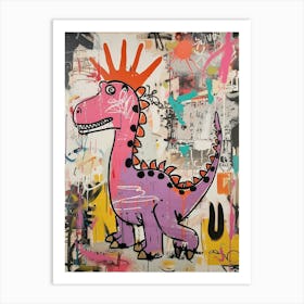 Abstract Dinosaur Pink Lilac Graffiti Brushstroke Art Print