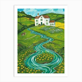 River Running Through The Fields Art Print