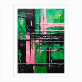 Abstract Pink Green Painting 1 Art Print