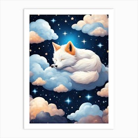 Cute Foxy Creature Sleeping On Clouds Art Print