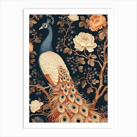 Navy Blue & Brown Peacock Wallpaper Art Print