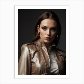 Portrait of a model girl in a stylish jacket Art Print