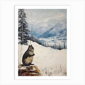 Vintage Winter Animal Painting Chipmunk 4 Art Print