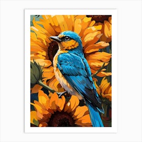 Bird On Sunflowers Art Print