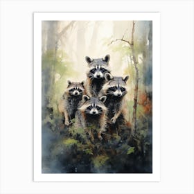 Raccoon Guardians Watercolour 3 Art Print